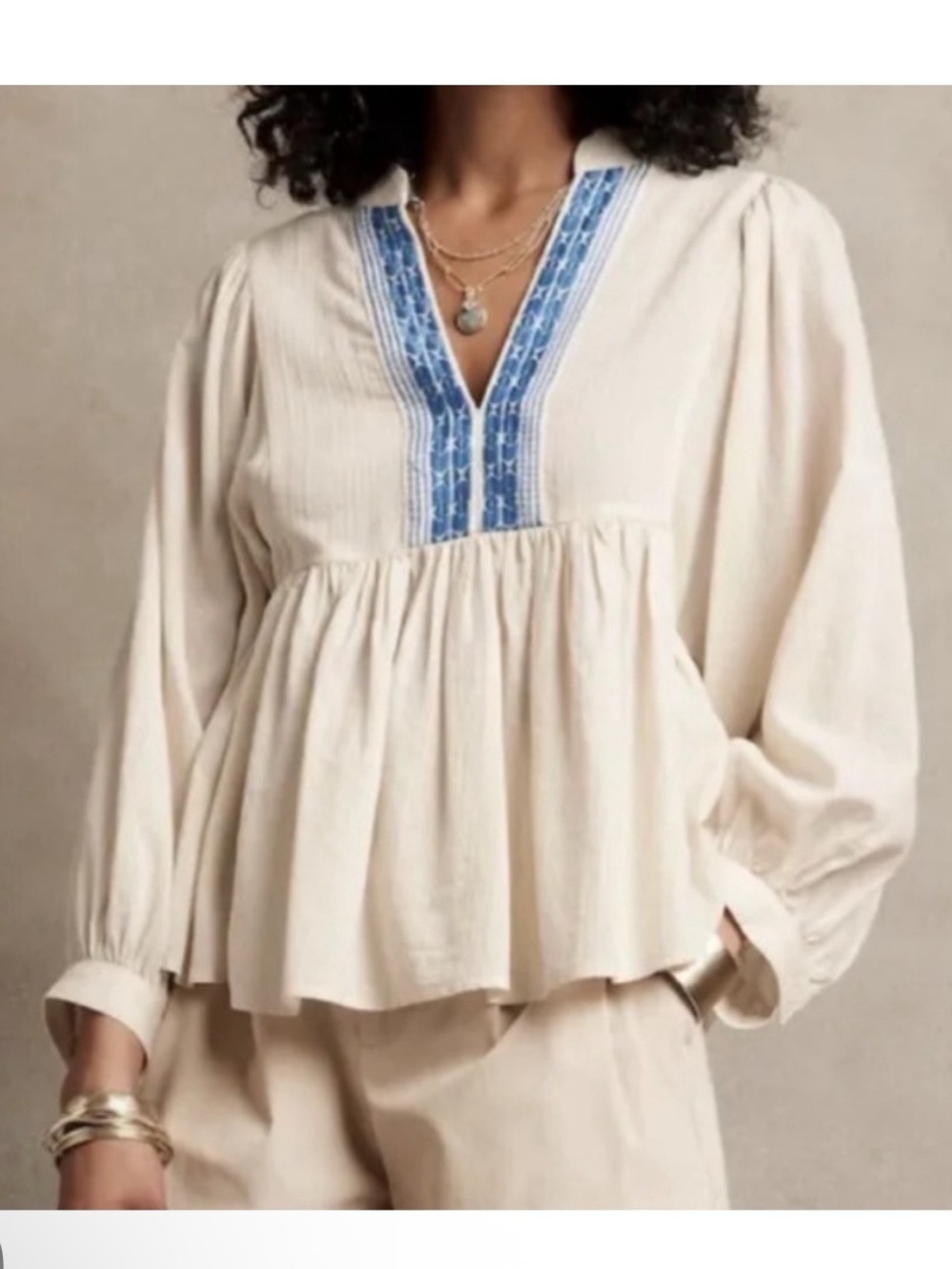 Banana Republic Cotton Embroidered Peasant Blouse LT